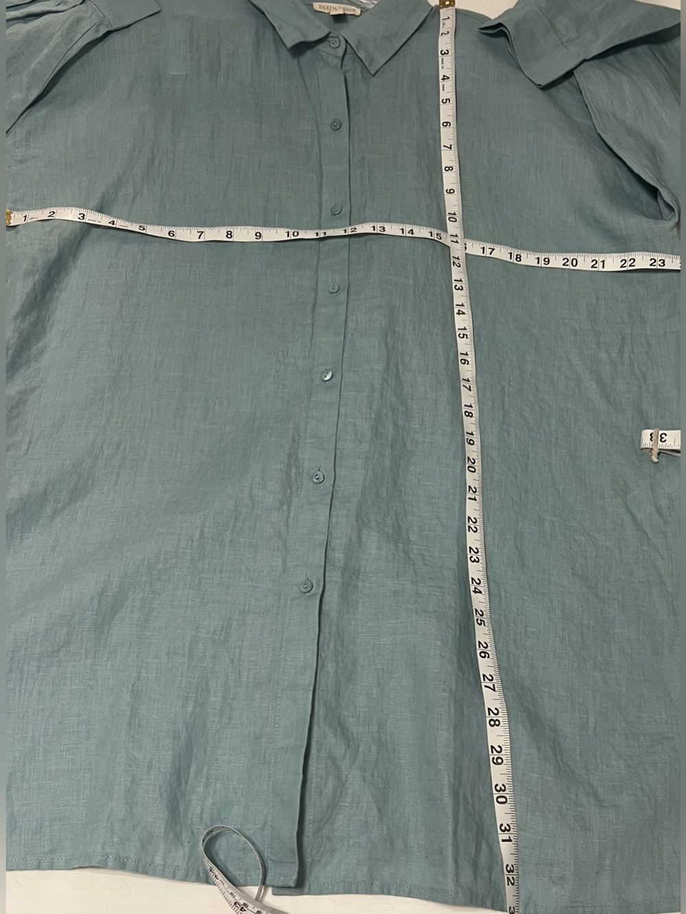 Eileen Fisher Organic Linen Oversized Button Front Tunic Shirt | Sage Green S/P - Picture 6 of 6